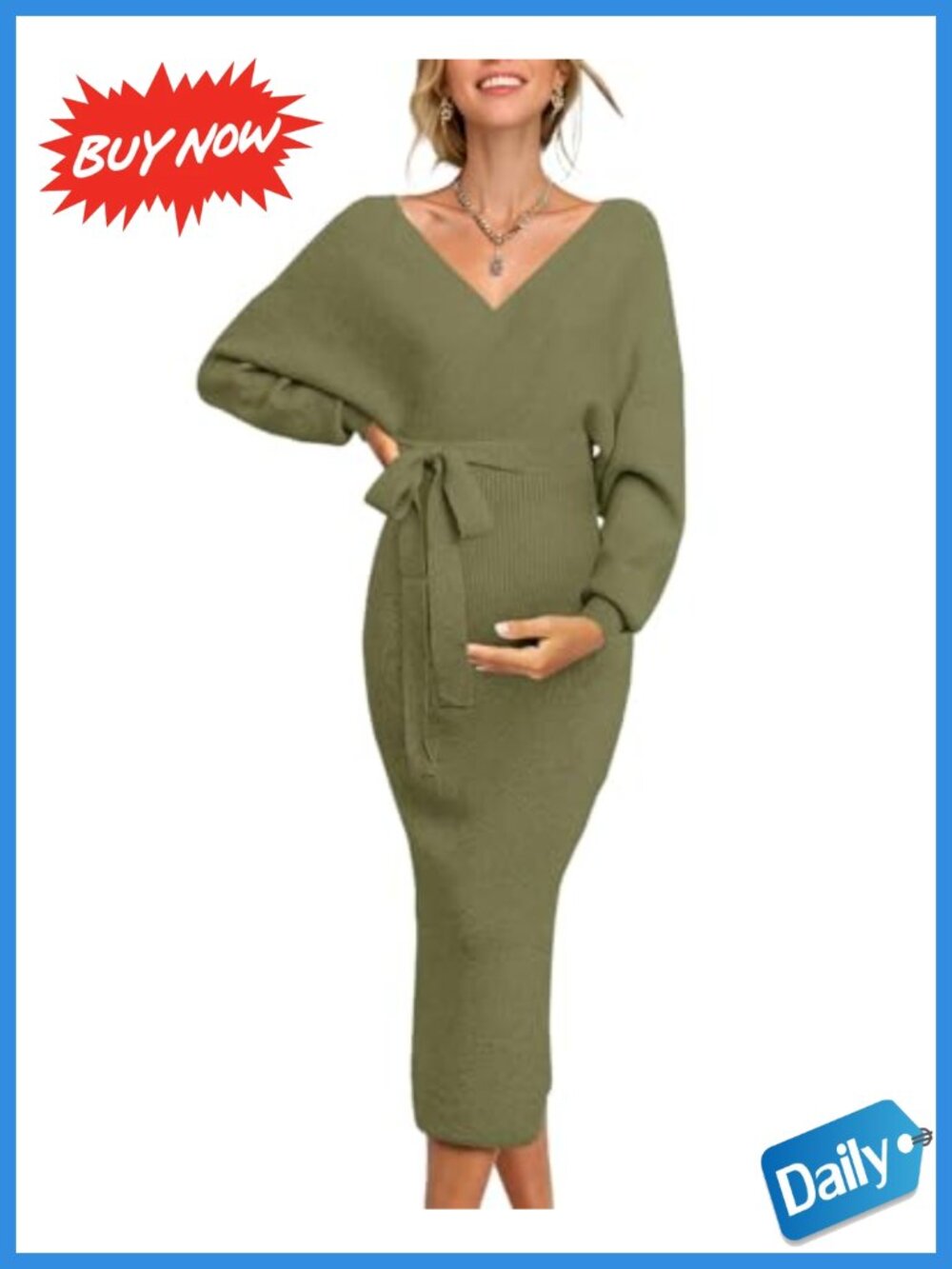 Maternity Nursing Wrap Dress Long Sleeve V Neck Knit Maxi
